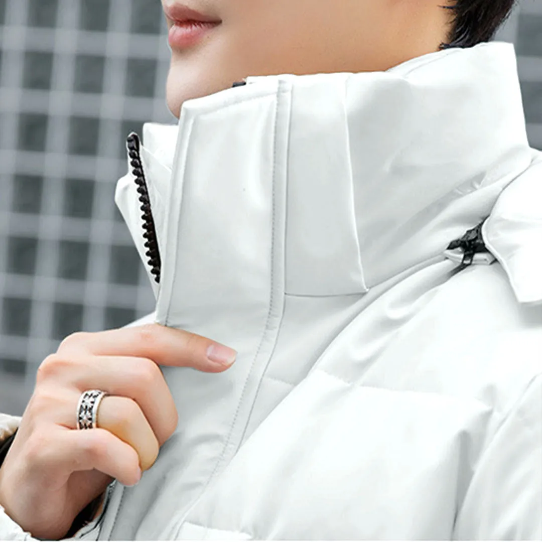 abbee White XL Winter Hooded Overcoat Long Jacket Stylish Lightweight Quilted Warm Puffer Coat