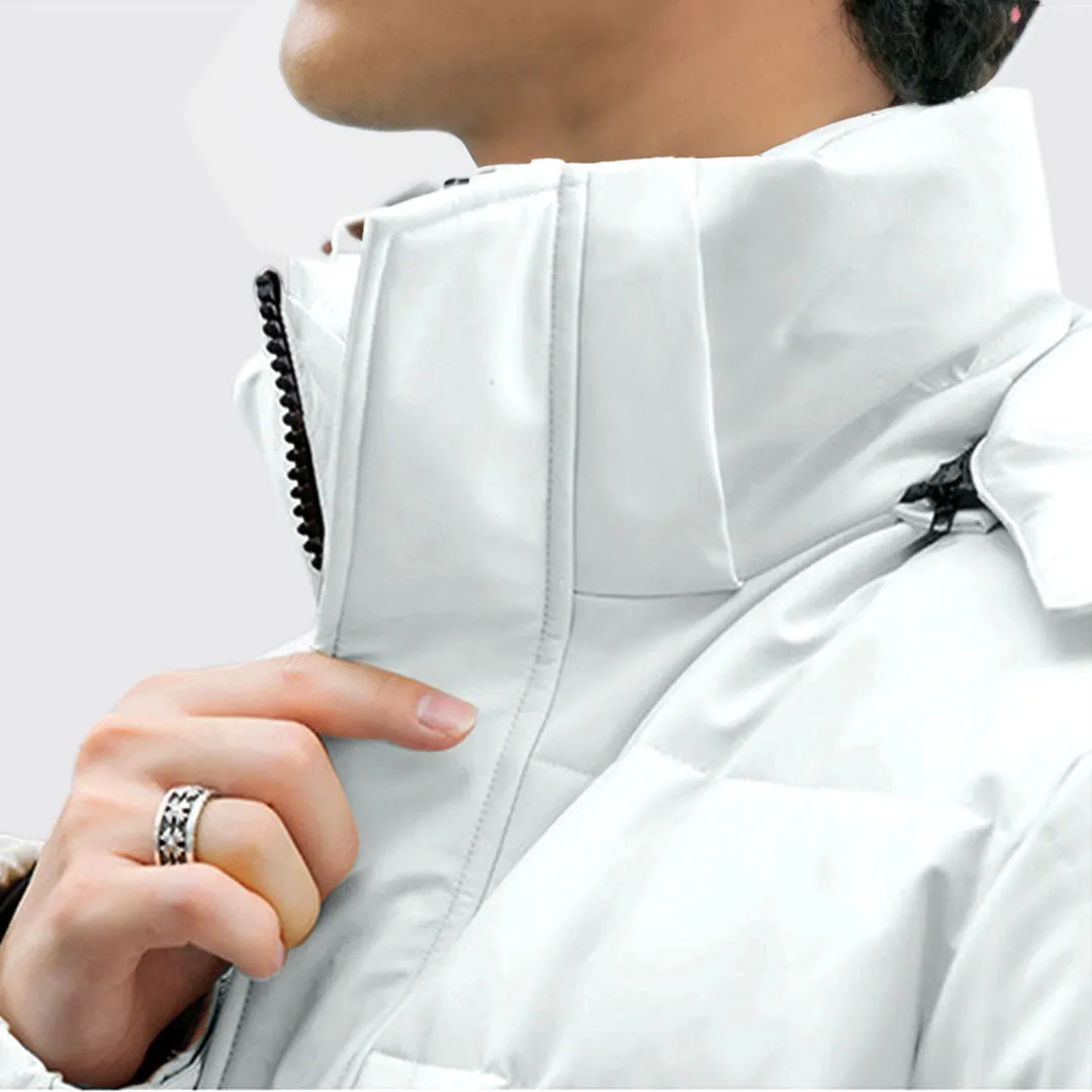 abbee White XL Winter Hooded Overcoat Long Jacket Stylish Lightweight Quilted Warm Puffer Coat