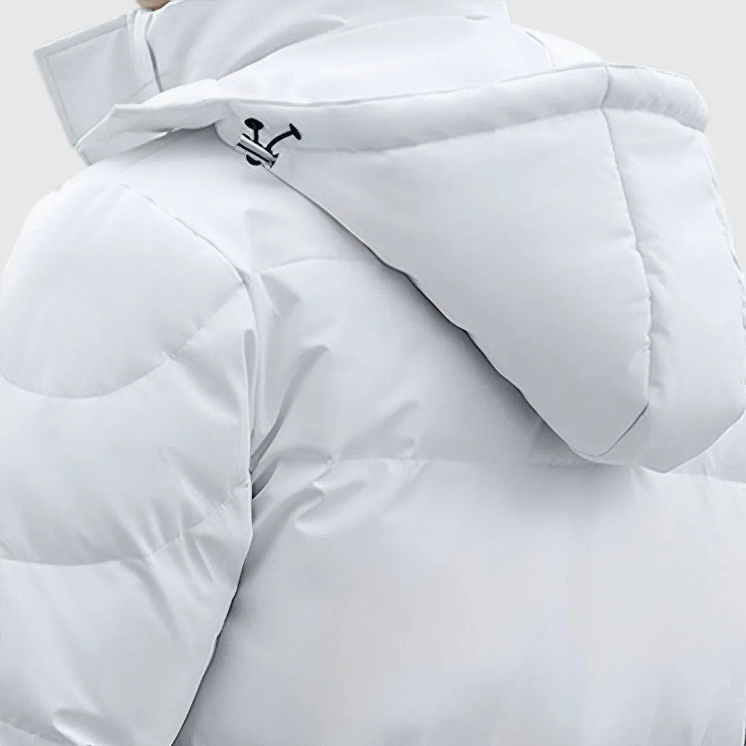 abbee White XL Winter Hooded Overcoat Long Jacket Stylish Lightweight Quilted Warm Puffer Coat