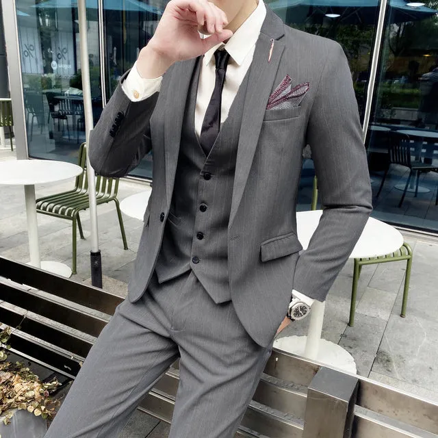 Angelo Ricci™ 3 Pieces Set Casual Stripe Business Groom Suit