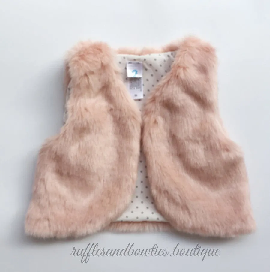 Baby Girl Boho Dusty Rose Pink Faux Fur Vests