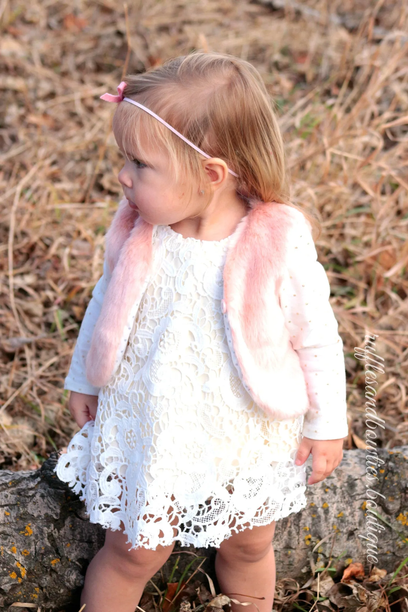 Baby Girl Boho Dusty Rose Pink Faux Fur Vests