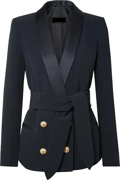 Belted Double-Breasted Crepe Blazer