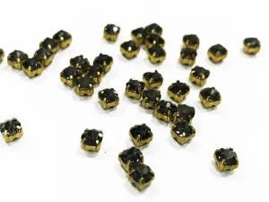 Black Circular Glass Stones with Brass Catcher (16 SS)