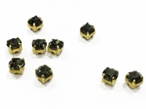 Black Circular Glass Stones with Brass Catcher (24 SS)