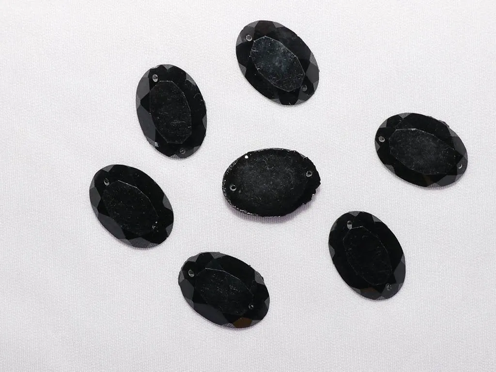 Black Sparkle Designer Oval Plastic Stones -25x18 mm