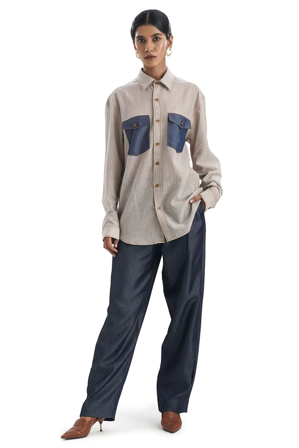 Blue Denim Straight Fit Pants