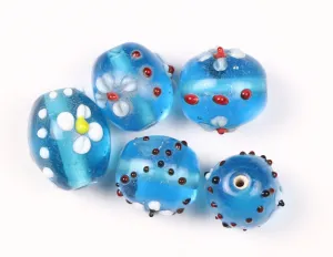 Blue Fancy Oval Glass Beads- 18x20 mm