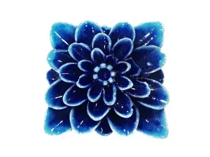 Blue Square Resin Flower Stones (With Hole- 32x32 mm)