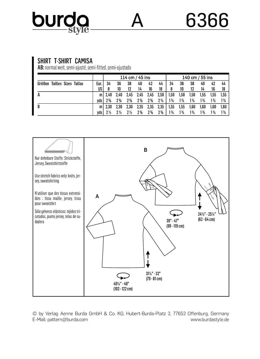 Burda Pattern B6366 Misses' Easy Tops (8-18)