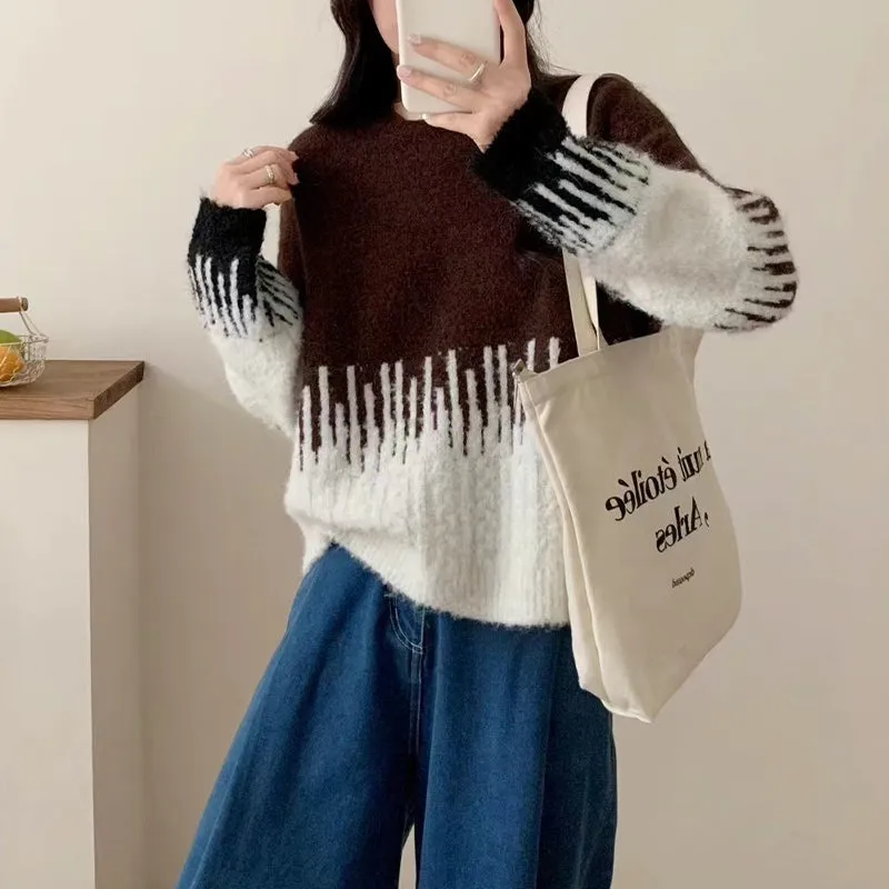 Casual Multicolor Vertical Pattern Sweaters Top