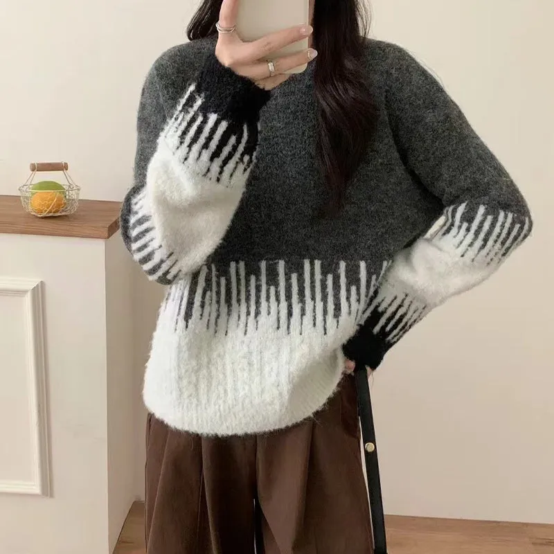 Casual Multicolor Vertical Pattern Sweaters Top