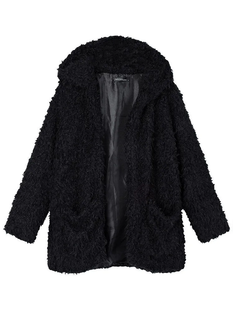 Casual Noble Fall Winter Warm Hooded Furry Coat Outwear