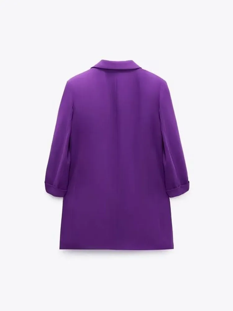 Chic Solid Color Rollable Sleeve Retro Blazer