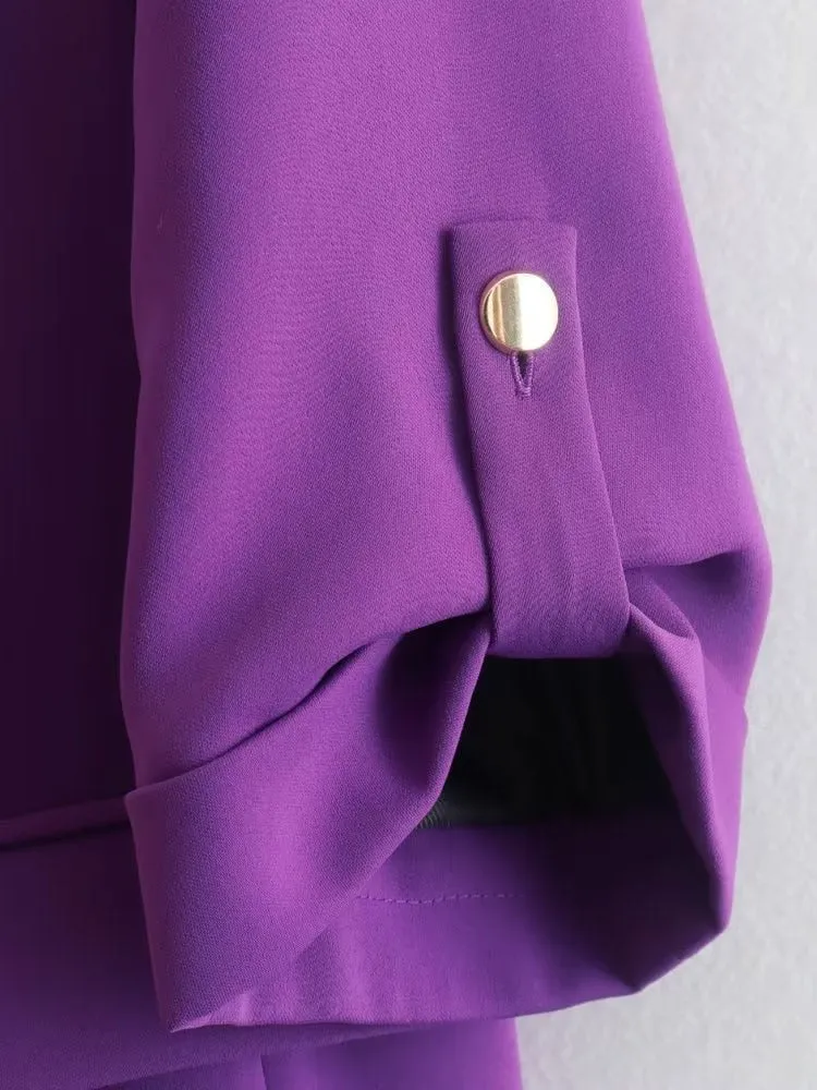 Chic Solid Color Rollable Sleeve Retro Blazer