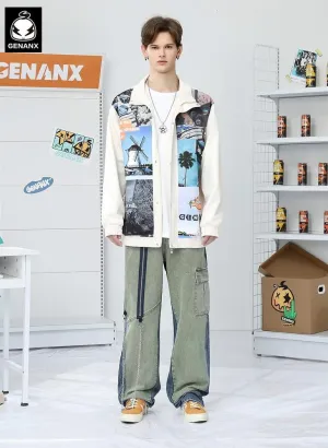 Color Block Patchwork Zipper Chain Jeans