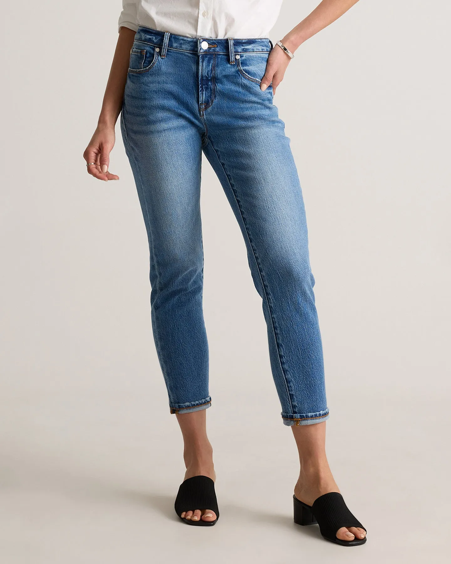 Comfort Stretch Mid Rise Slim Boyfriend Jeans