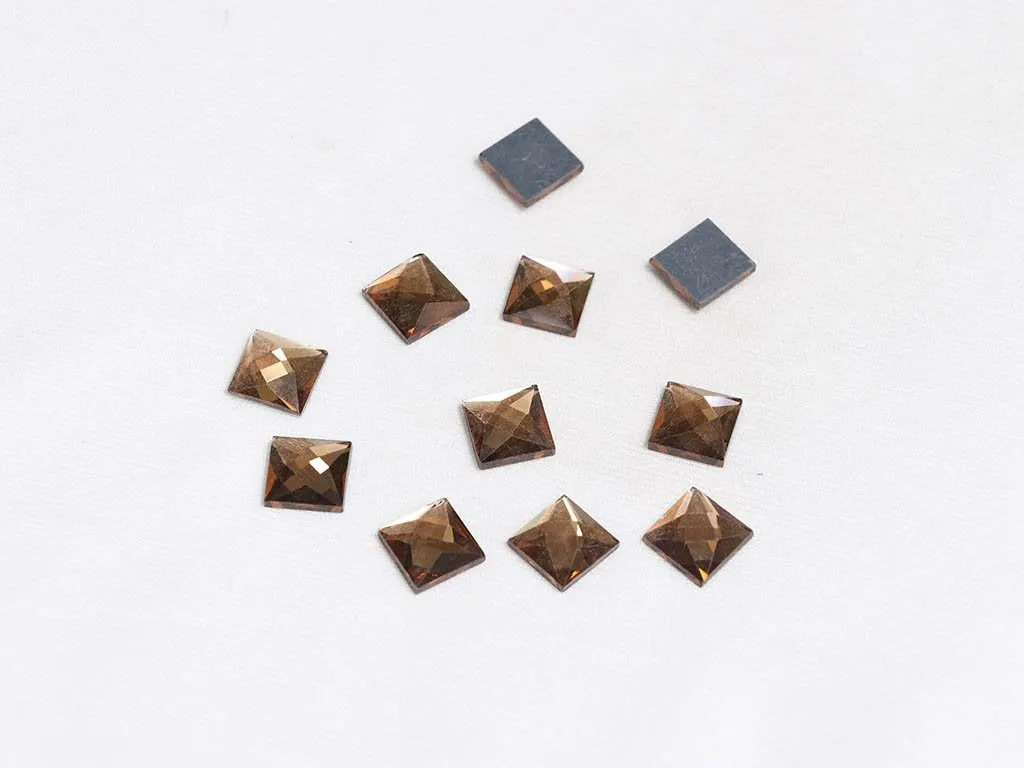 Copper Flat Square Glass Stones -12x12 mm
