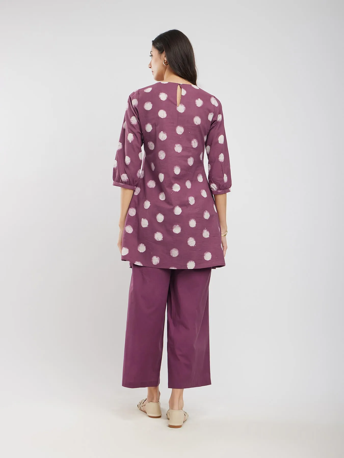 Cotton Dabu Polka Pintuck Co-ord Set - Burgundy
