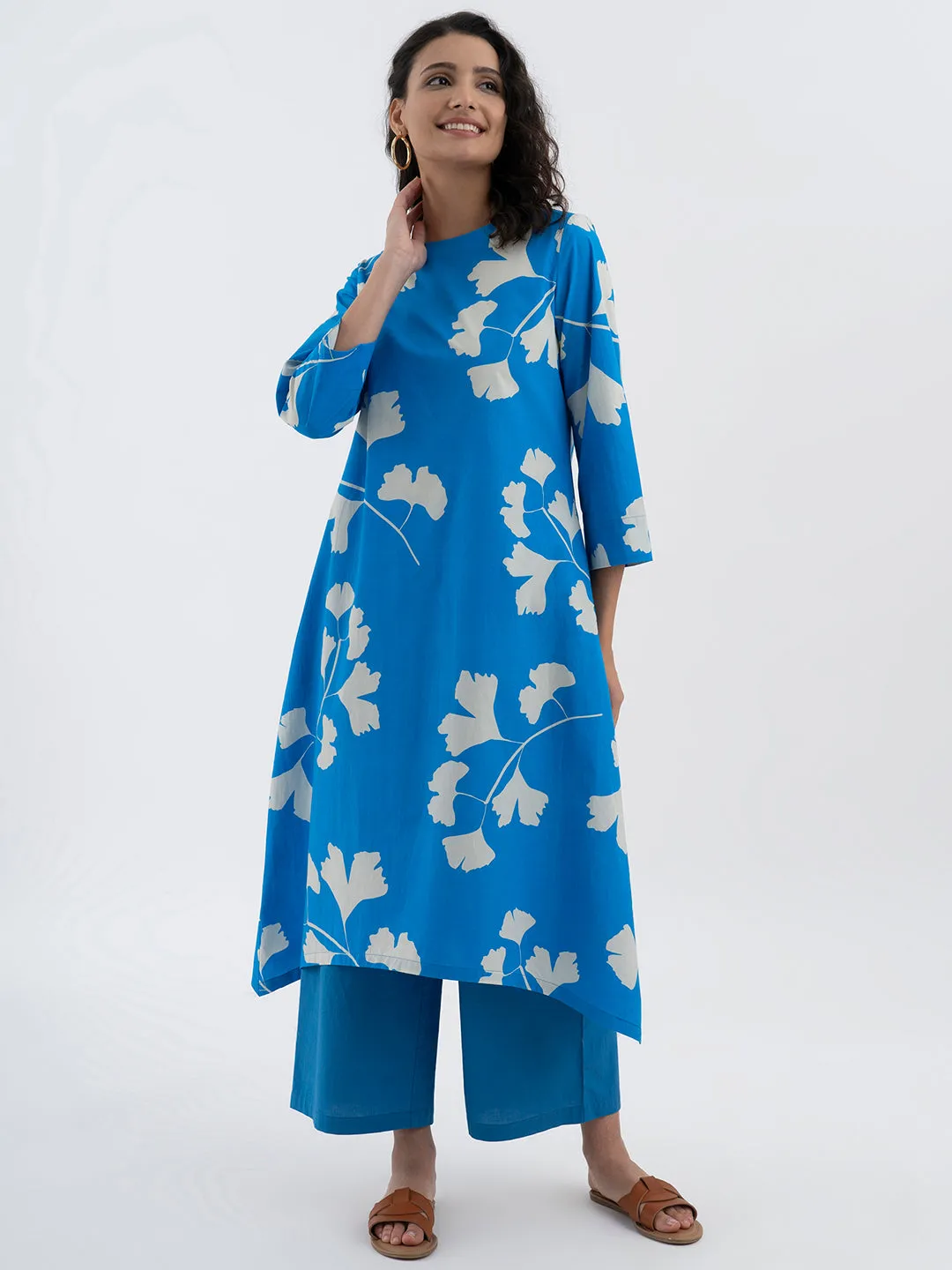 Cotton Poplin Relaxed fit Trousers - Blue