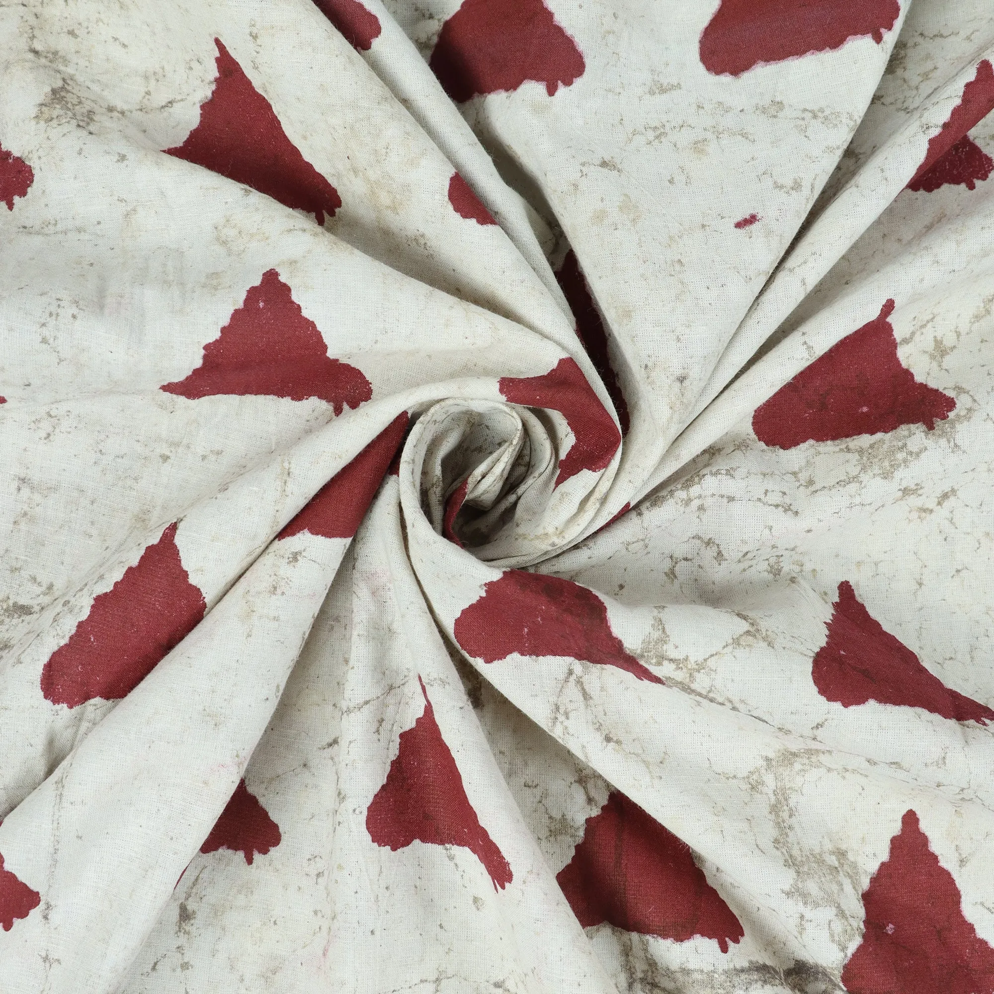 Dabu Hand Block Printed Fabric Red Geometrical Cotton