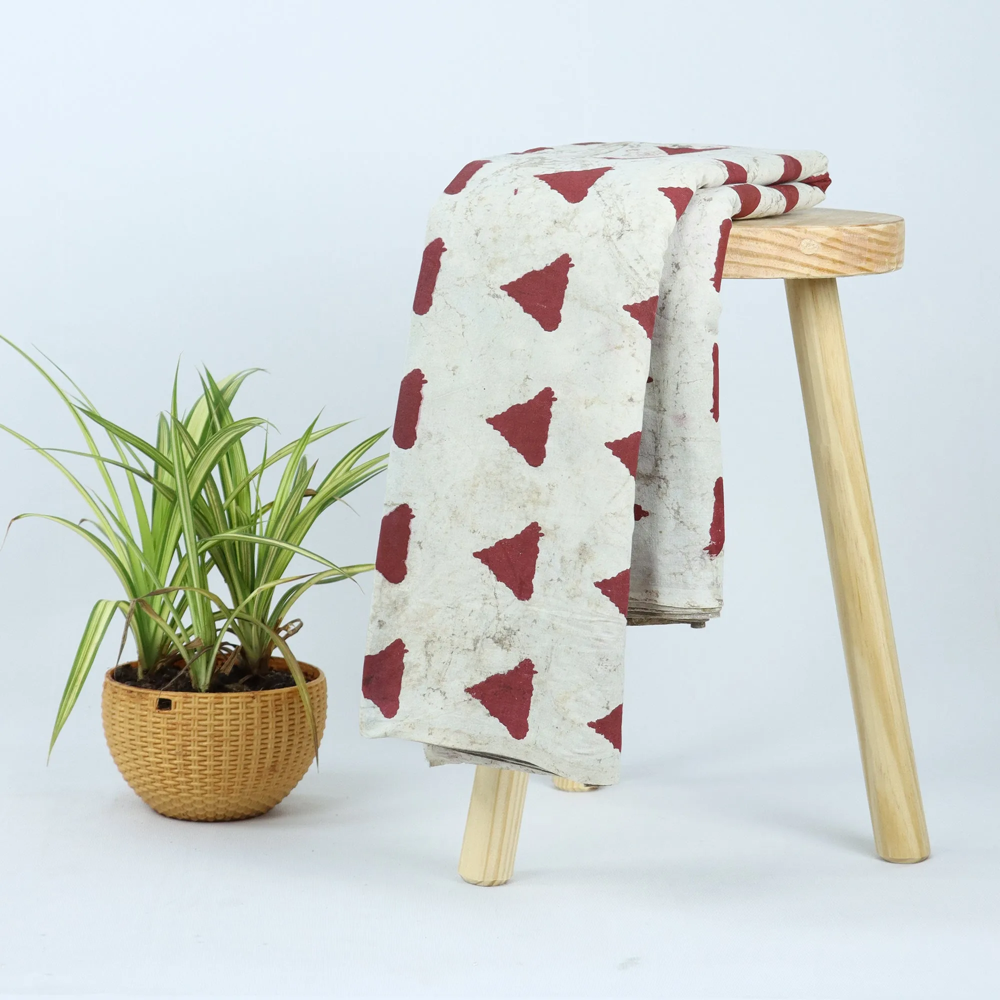 Dabu Hand Block Printed Fabric Red Geometrical Cotton