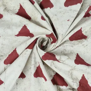 Dabu Hand Block Printed Fabric Red Geometrical Cotton
