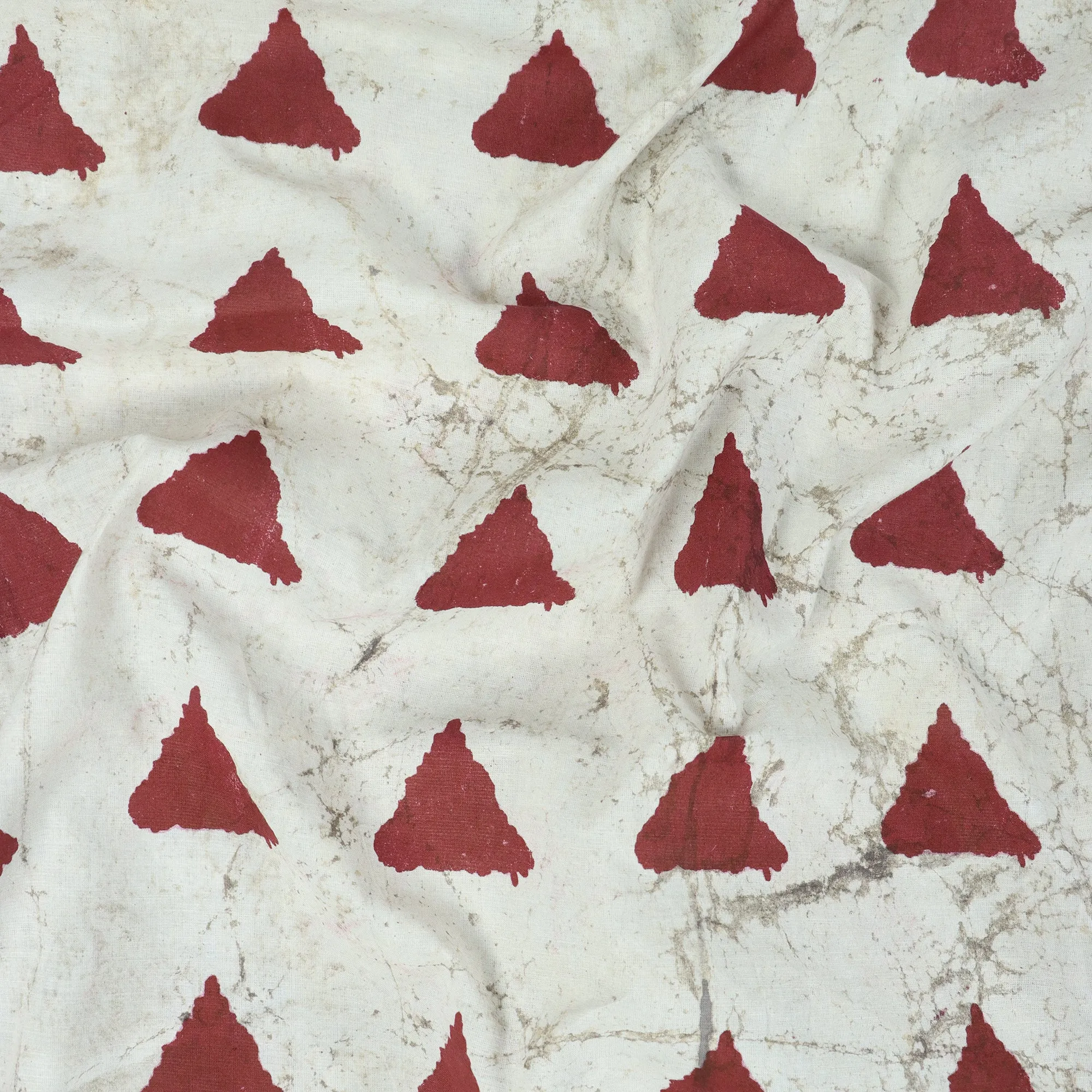 Dabu Hand Block Printed Fabric Red Geometrical Cotton