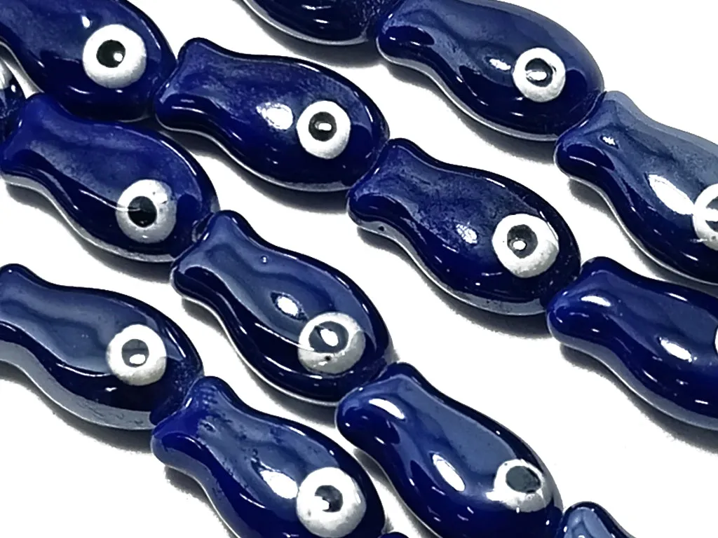 Dark Blue Fish Shaped Ceramic Beads