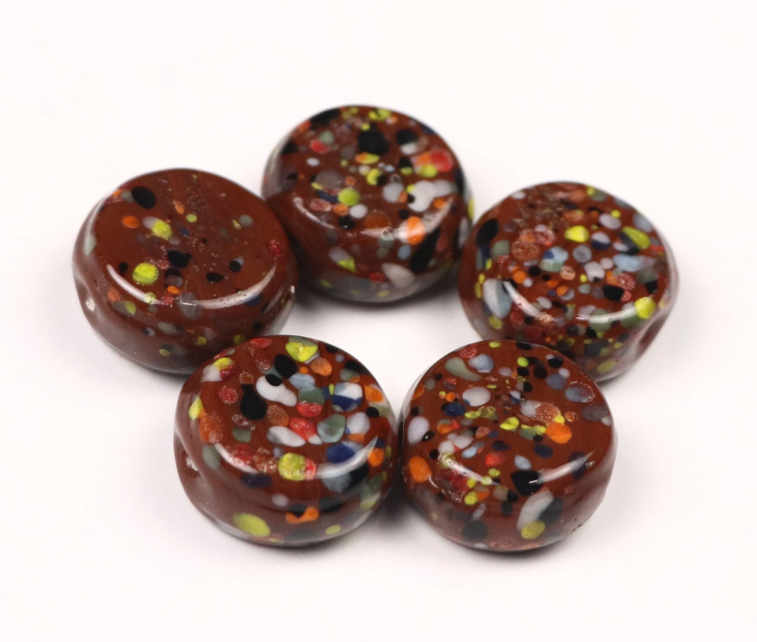 Dark Brown Flat Circular Glass Beads - 20 mm