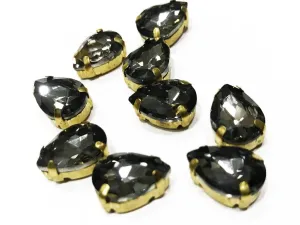 Dark Gray Drop Glass Stone with Catcher (10x6 mm) (Wholesale)