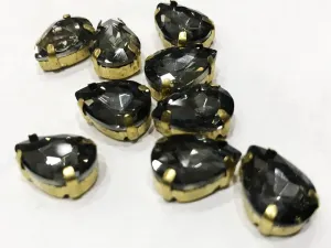 Dark Gray Drop Glass Stone with Catcher (13x8 mm) (Wholesale)