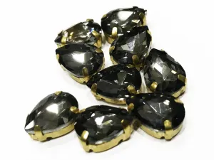 Dark Gray Drop Glass Stone with Catcher (8x5 mm) (Wholesale)