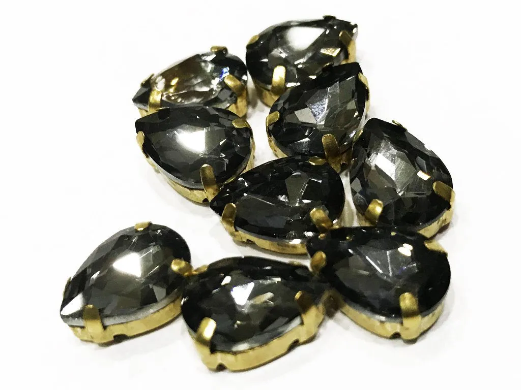 Dark Gray Drop Glass Stone with Catcher (8x5 mm) (Wholesale)