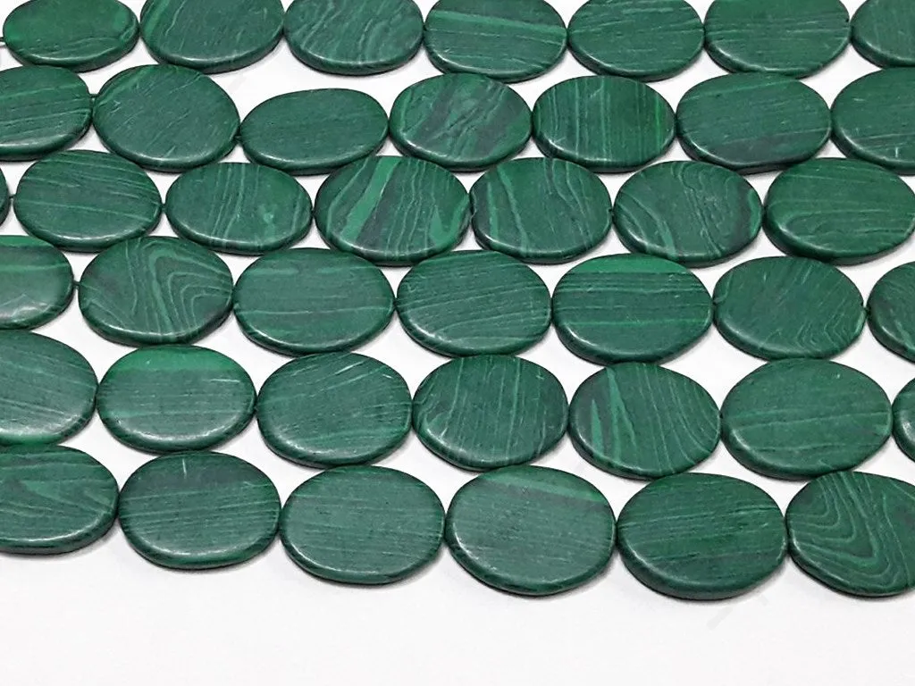 Dark Green Oval Glass Beads