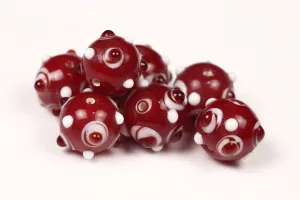 Dark Red Circular Fancy Glass Beads - 12 mm