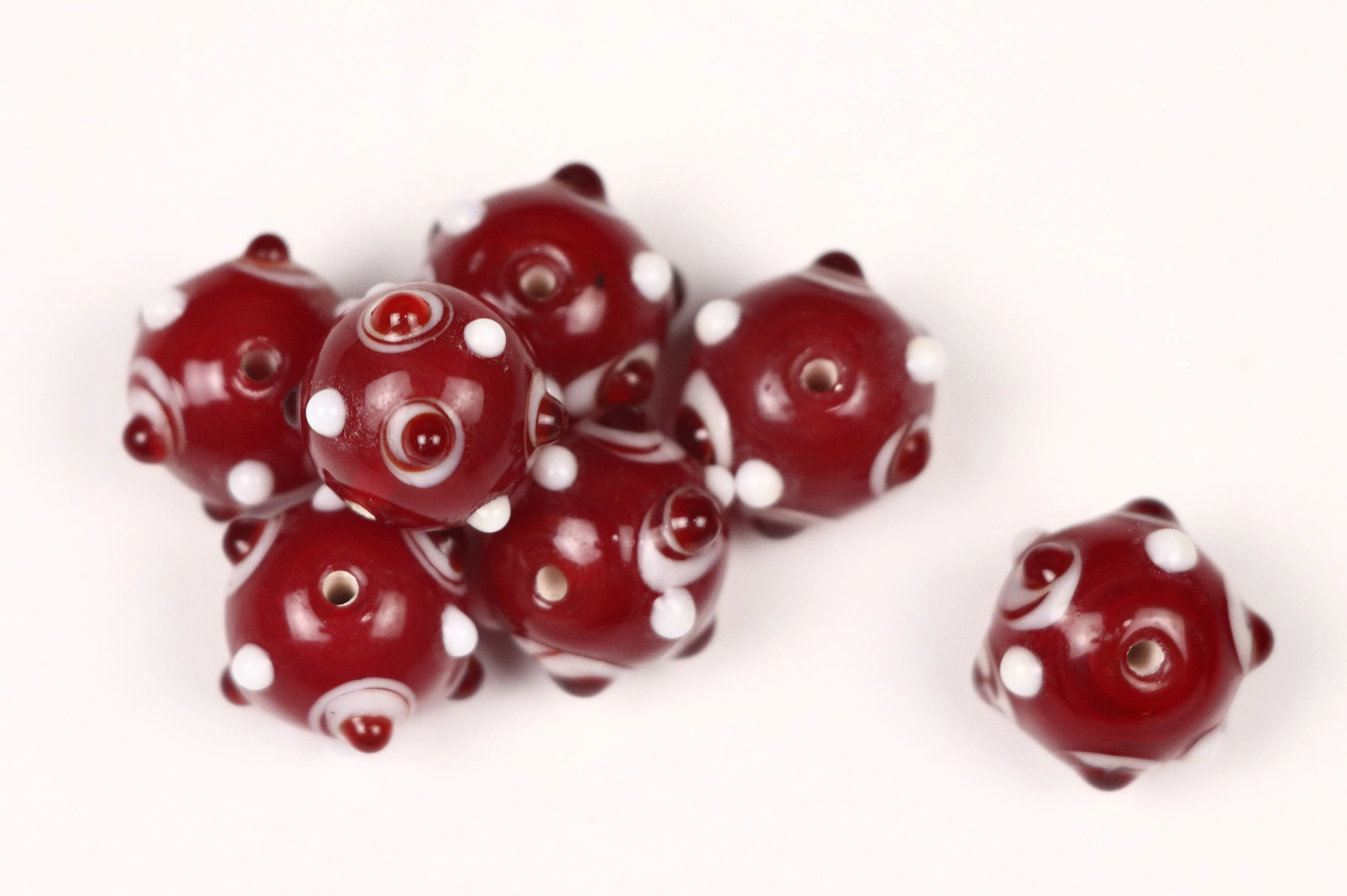Dark Red Circular Fancy Glass Beads - 12 mm