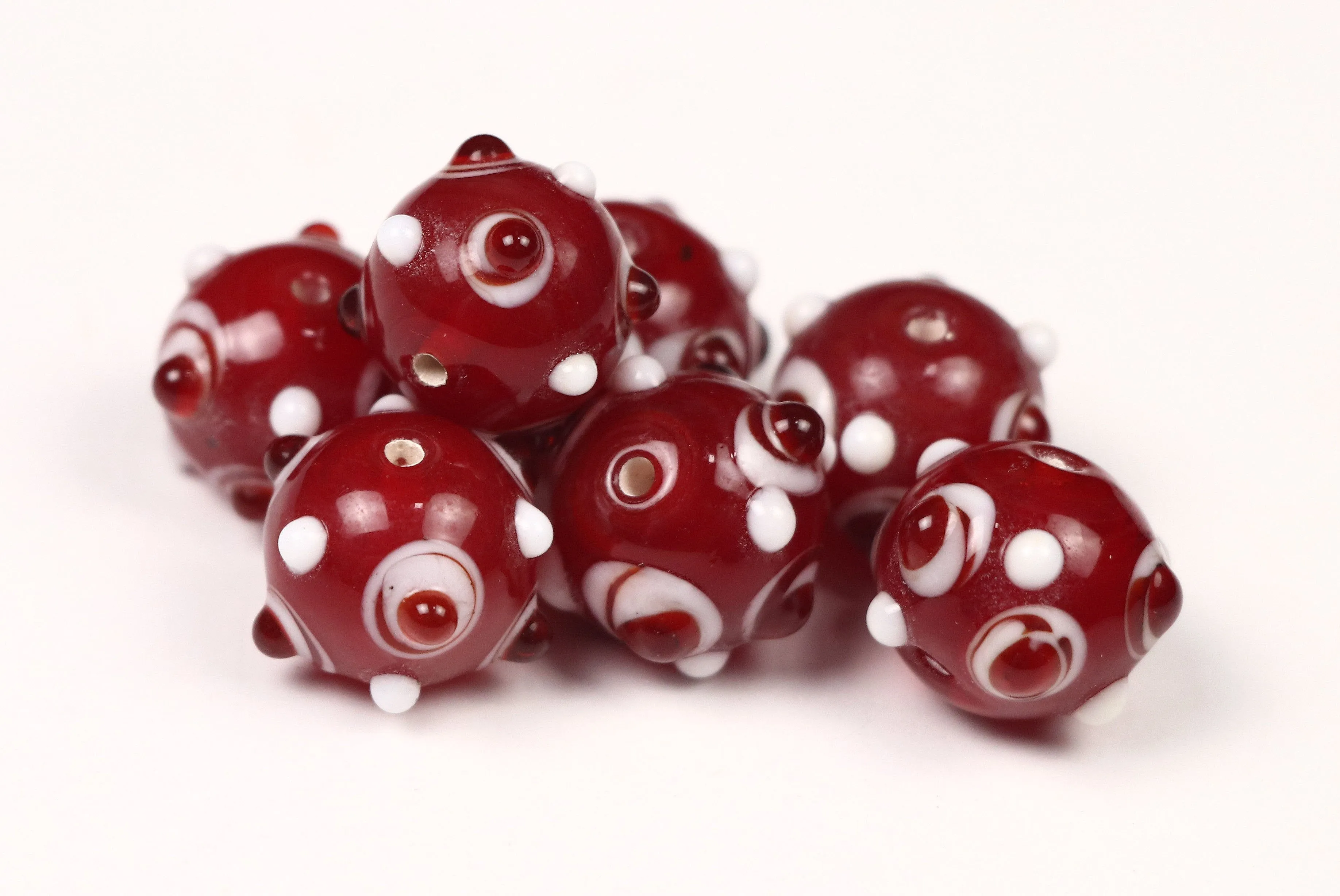 Dark Red Circular Fancy Glass Beads - 12 mm