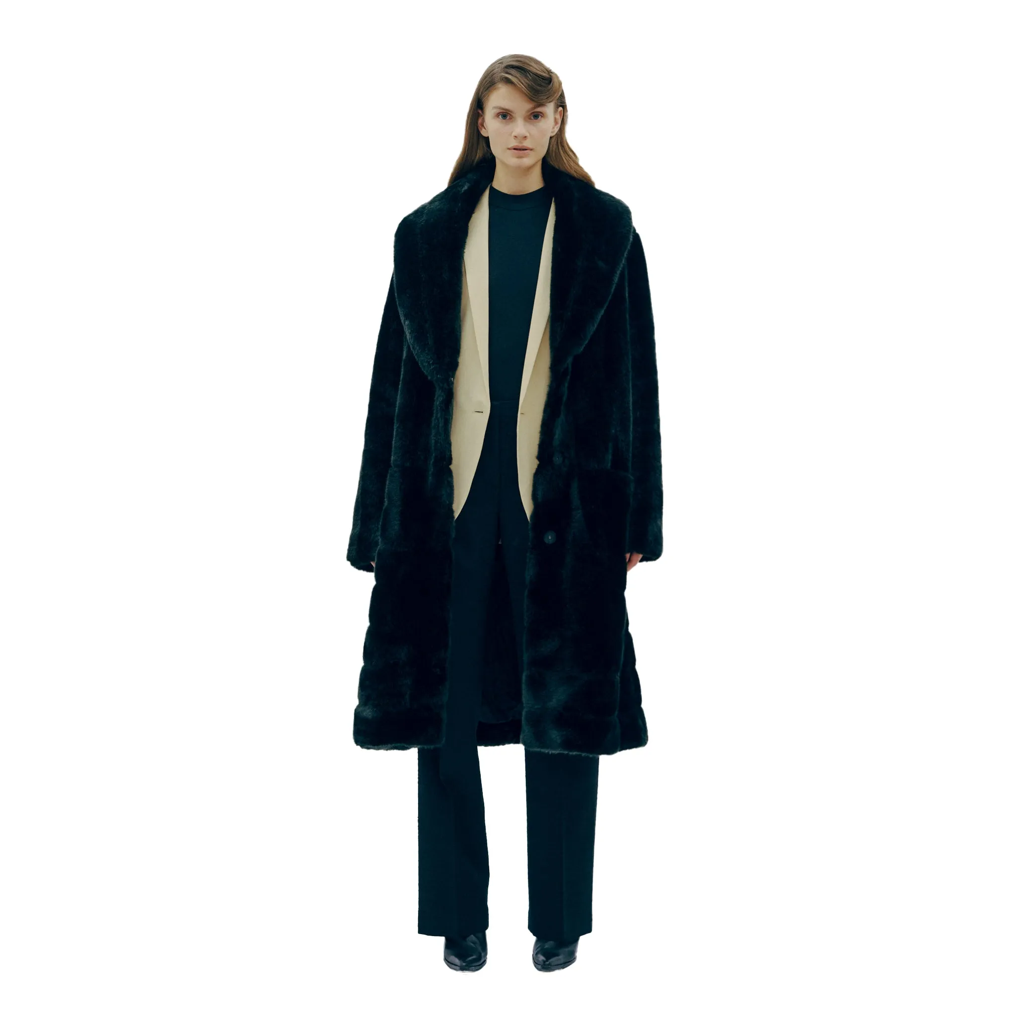 Deutzia Black Stripes Faux Fur Relaxed Coat
