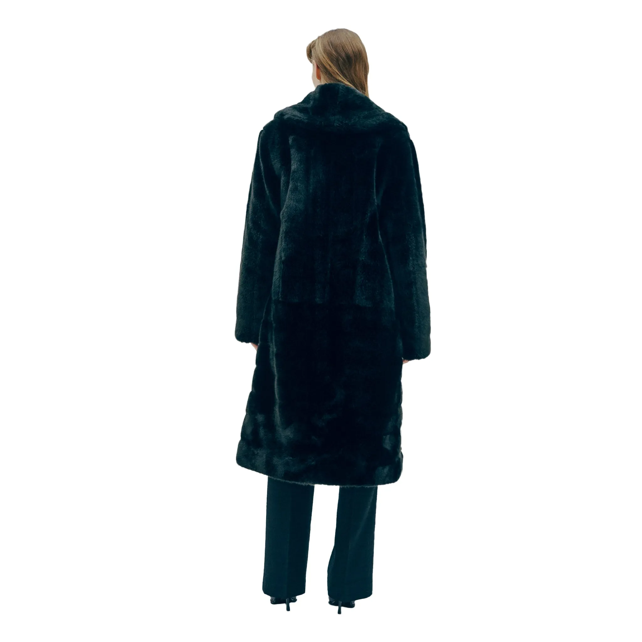 Deutzia Black Stripes Faux Fur Relaxed Coat