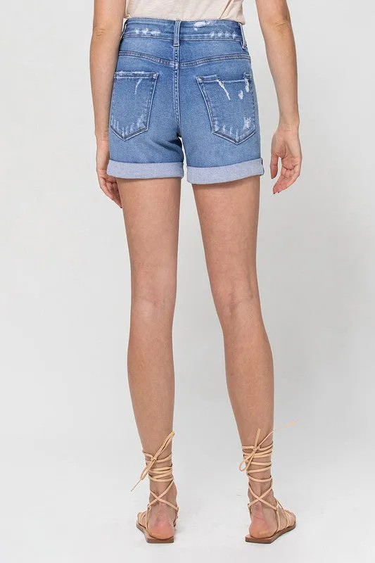 Double Button High Rise Shorts with Double Cuff | Vervet Final Sale