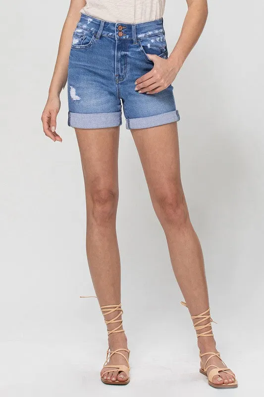 Double Button High Rise Shorts with Double Cuff | Vervet Final Sale