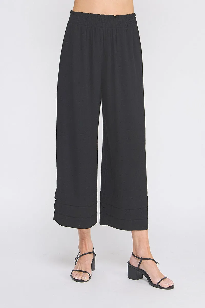 Elastic Ruffle Waist Ankle Pants