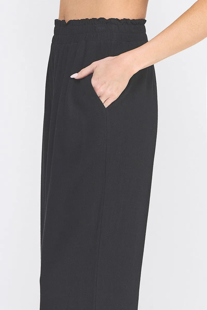 Elastic Ruffle Waist Ankle Pants