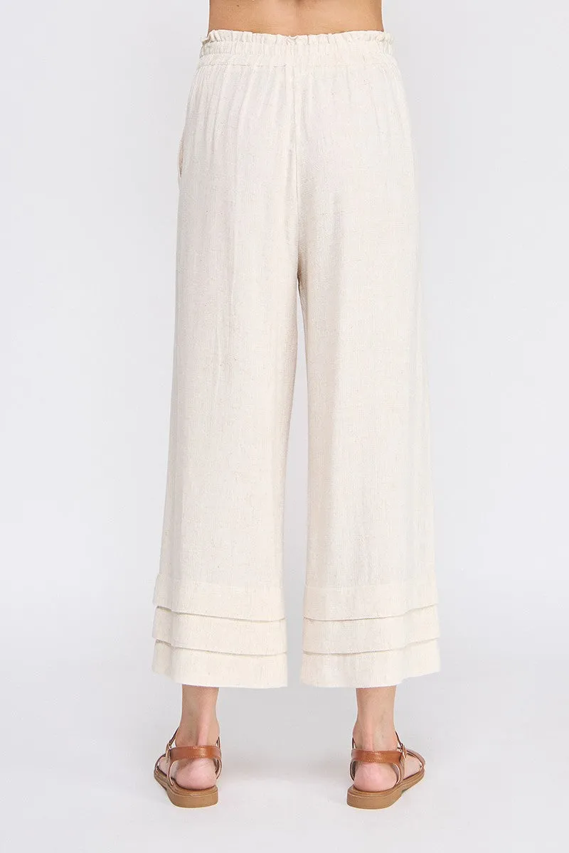 Elastic Ruffle Waist Ankle Pants