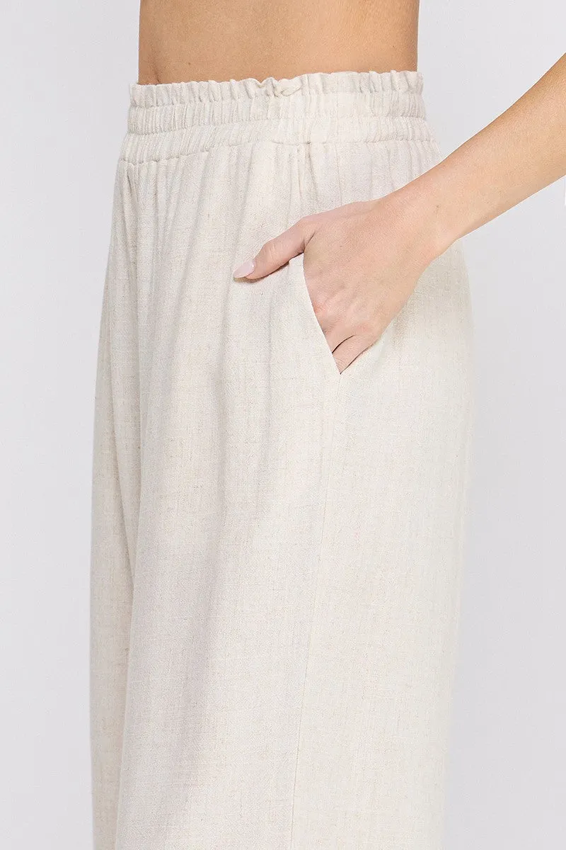 Elastic Ruffle Waist Ankle Pants