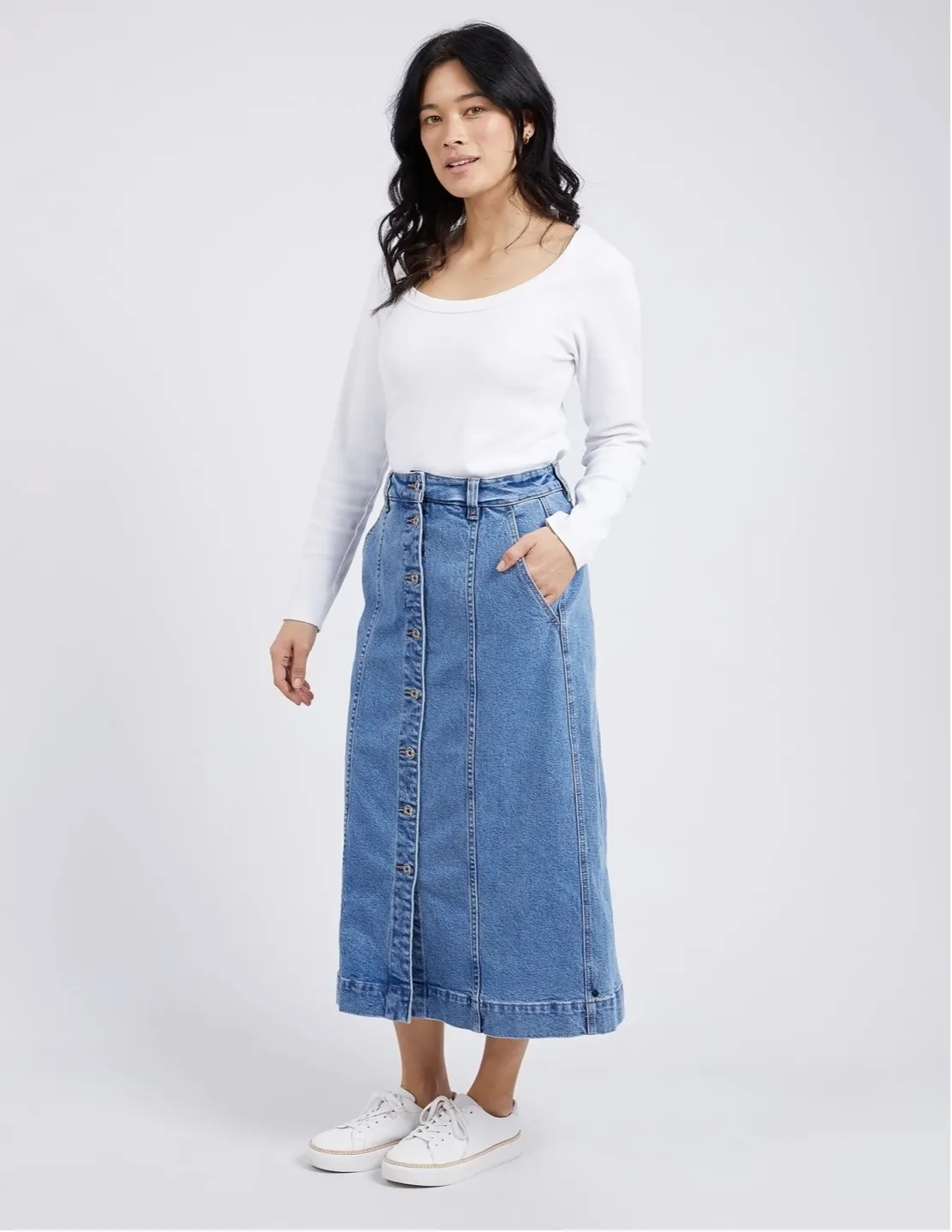 Elm Lifestyle Florence Button Thru Denim Skirt