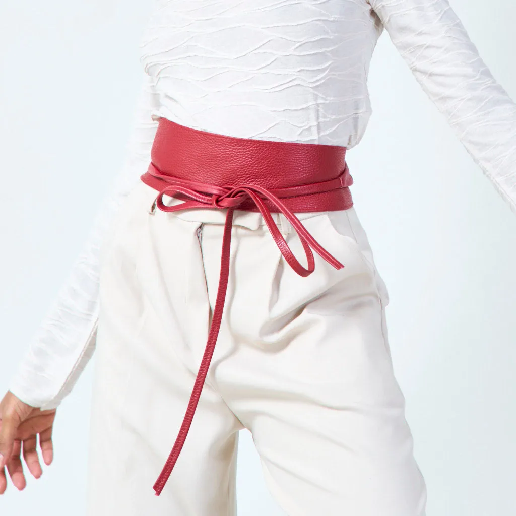 Faux leather obi belt with wrap tie wholesale