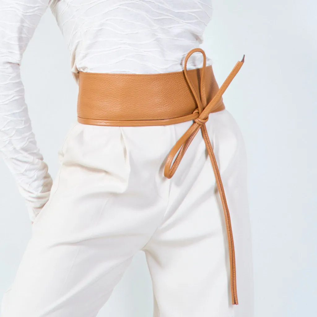 Faux leather obi belt with wrap tie wholesale