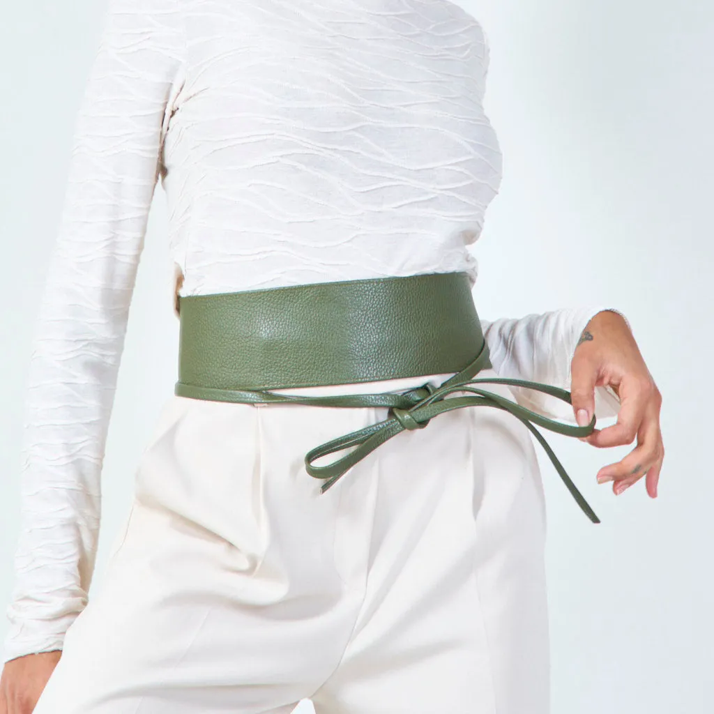 Faux leather obi belt with wrap tie wholesale